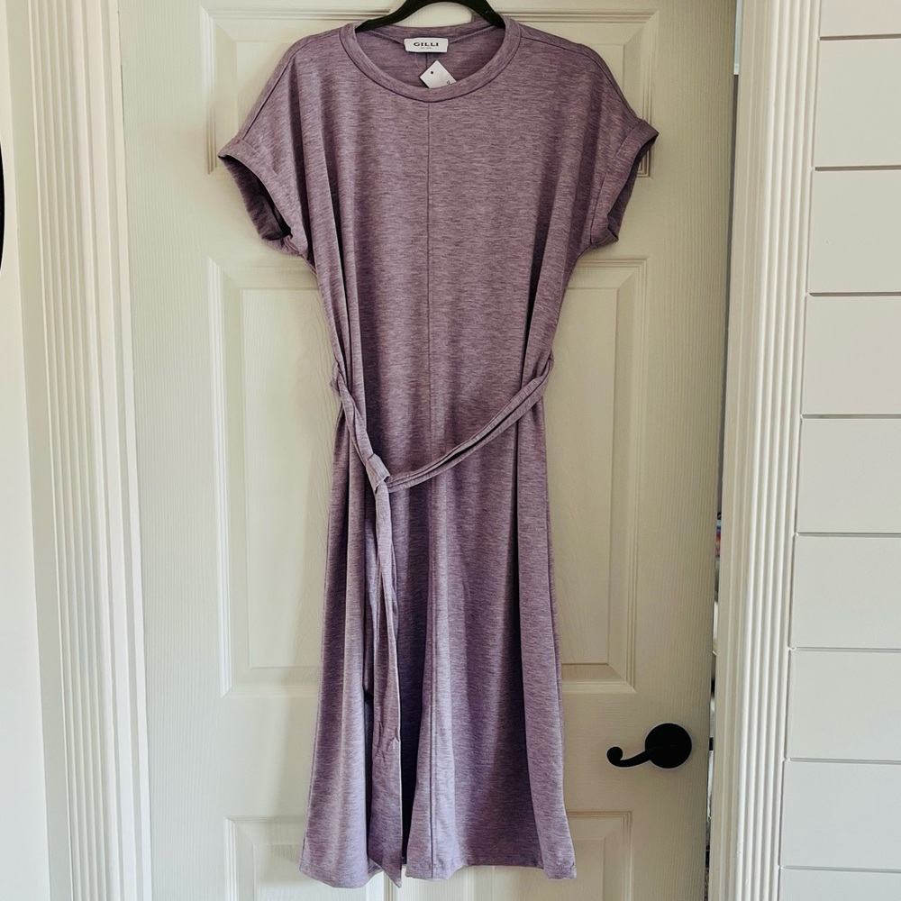 Gilli Heather Lavender Midi T-Shirt Dress with Belt